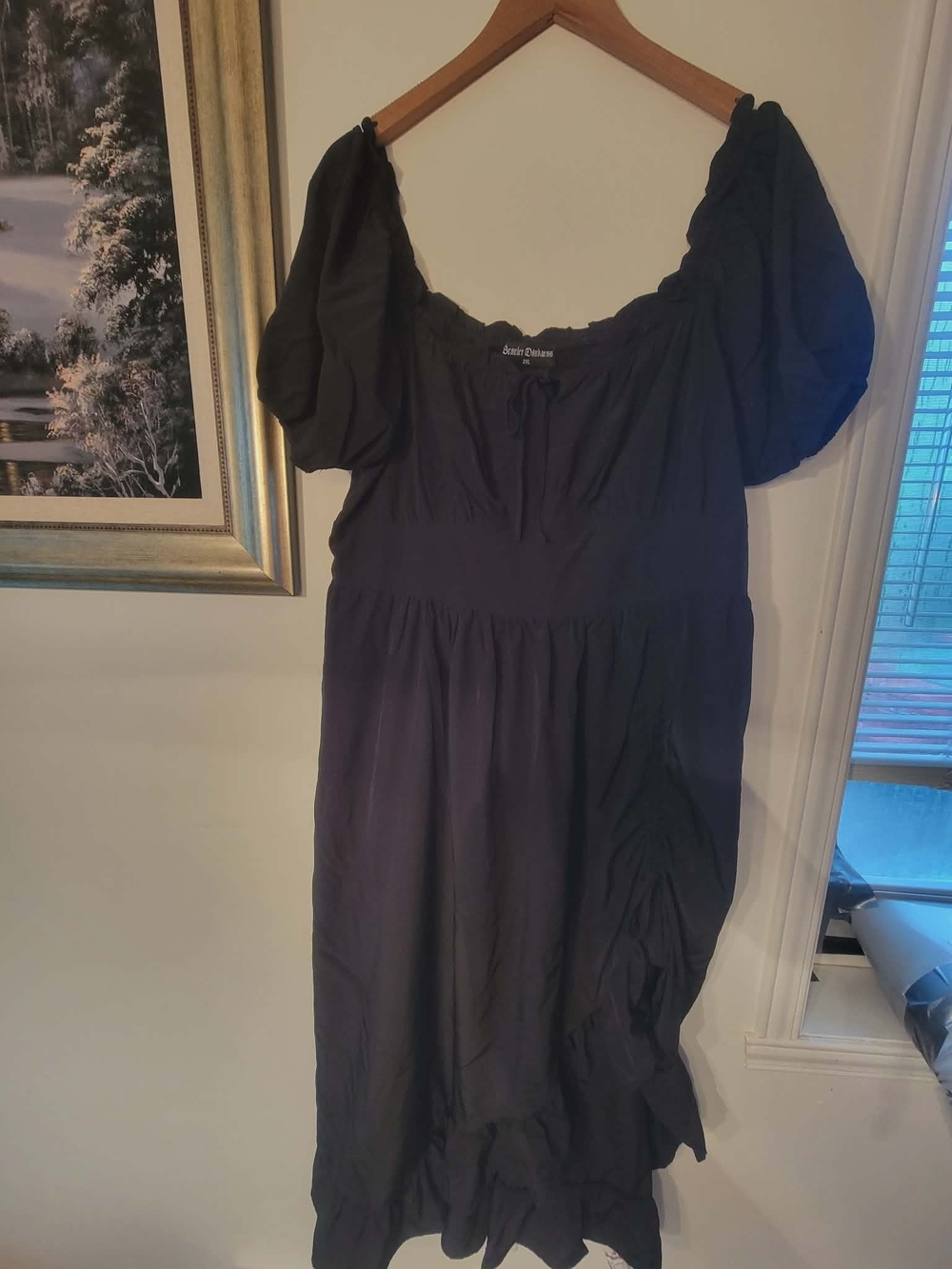 Black Puff Sleeve Midi Dress